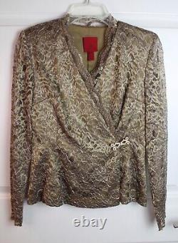 Ensemble de jupe en dentelle dorée 2 pièces JS des années 90, tenue de soirée, manches transparentes, taille 6