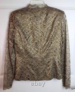 Ensemble de jupe en dentelle dorée 2 pièces JS des années 90, tenue de soirée, manches transparentes, taille 6