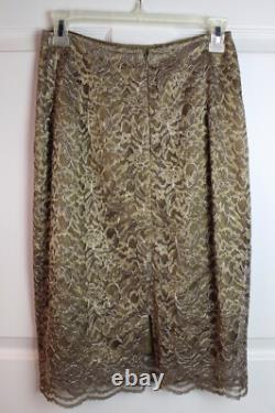 Ensemble de jupe en dentelle dorée 2 pièces JS des années 90, tenue de soirée, manches transparentes, taille 6