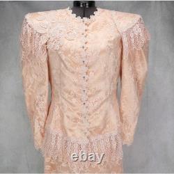 Ensemble de jupe en dentelle pêche VTG élégant Lorrie Kabala 2 pièces des années 1980, taille 4-6 éblouissant.