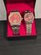 Ensemble De Montres De Luxe Assorties Pour Lui Et Elle, Bicolore Or Et Argent, Cadran Rouge, Pr&eacute;sent&eacute; En Coffret Cadeau