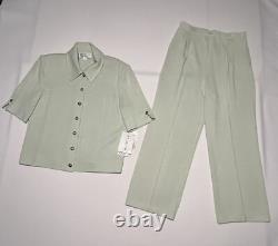 Ensemble de pantalon tricot Santana de la collection ST JOHN vert menthe, nouvelle étiquette, veste 10, pantalon 8