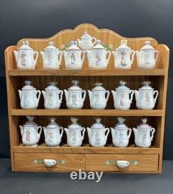 Ensemble de présentoir à épices Vintage Precious Moments avec 18 pots en céramique