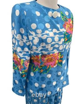 Ensemble de tailleur en soie Anne Crimmins Umi Collections à pois bleus taille 12 vintage années 80
