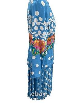 Ensemble de tailleur en soie Anne Crimmins Umi Collections à pois bleus taille 12 vintage années 80