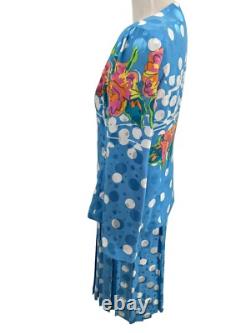 Ensemble de tailleur en soie Anne Crimmins Umi Collections à pois bleus taille 12 vintage années 80