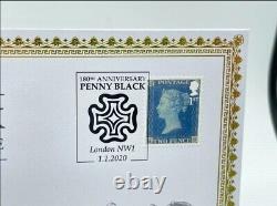 Ensemble de timbres Penny Black & Two Pence Blue avec pièces de monnaie en argent de la reine Victoria