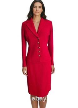 Ensemble de tricot 2 pièces St. John : veste et jupe ROUGE, taille 6