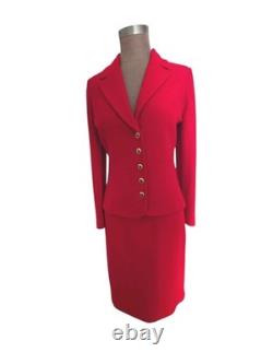 Ensemble de tricot 2 pièces St. John : veste et jupe ROUGE, taille 6