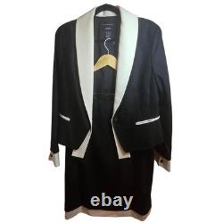 Ensemble de veste et jupe en tuxedo en laine et soie noire et blanche Doncaster pour femmes taille 12