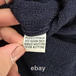 Ensemble de veste et robe St. John pour femmes 10 12 en tricot côtelé bleu marine avec boutons dorés