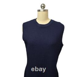 Ensemble de veste et robe St. John pour femmes 10 12 en tricot côtelé bleu marine avec boutons dorés