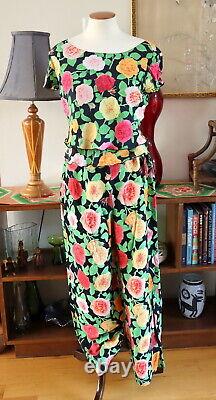 Ensemble floral vintage Emanuel Ungaro Paris Collection 2 pièces pantalon haut à volants 44/8