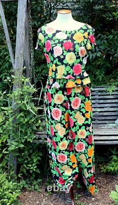 Ensemble floral vintage Emanuel Ungaro Paris Collection 2 pièces pantalon haut à volants 44/8