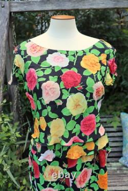 Ensemble floral vintage Emanuel Ungaro Paris Collection 2 pièces pantalon haut à volants 44/8