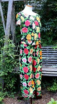 Ensemble floral vintage Emanuel Ungaro Paris Collection 2 pièces pantalon haut à volants 44/8