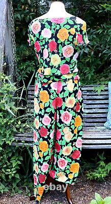 Ensemble floral vintage Emanuel Ungaro Paris Collection 2 pièces pantalon haut à volants 44/8