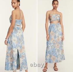 Ensemble haut et jupe en satin texturé NWT J. Crew Collection, nuage pâle, zinnia floral S