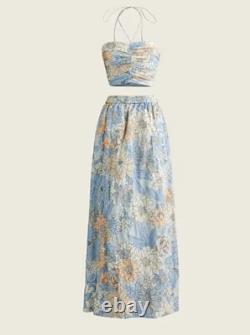 Ensemble haut et jupe en satin texturé NWT J. Crew Collection, nuage pâle, zinnia floral S