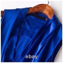 Ensemble haut et pantalon drapé en soie bleu sarcelle taille 4 H18
