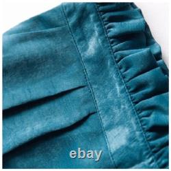 Ensemble haut et pantalon drapé en soie bleu sarcelle taille 4 H18