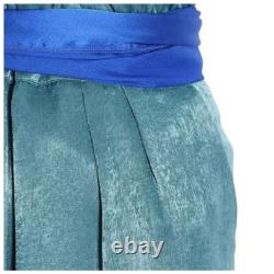 Ensemble haut et pantalon drapé en soie bleu sarcelle taille 4 H18