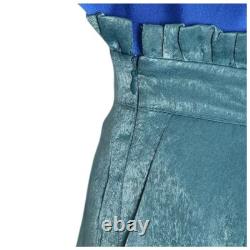 Ensemble haut et pantalon drapé en soie bleu sarcelle taille 4 H18