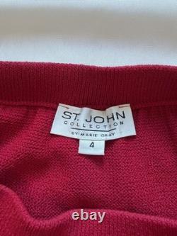 Ensemble jupe 2 pièces en tricot Red Santana de la collection St. John avec bordure chaîne dorée, taille 4