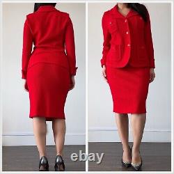 Ensemble jupe St. John 2 pièces taille 6 Blazer en tricot rouge et jupe. Luxe discret