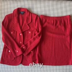 Ensemble jupe St. John 2 pièces taille 6 Blazer en tricot rouge et jupe. Luxe discret