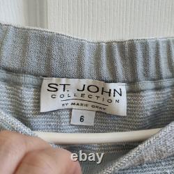 Ensemble jupe blazer en tricot Santana Collection St John taille 6 gris blanc