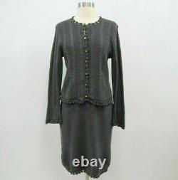 Ensemble jupe et cardigan en laine pour femme St. John, taille S, gris, tricot en câble.