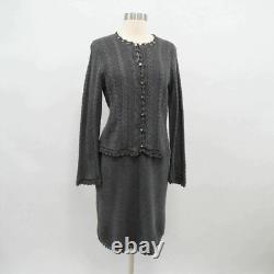 Ensemble jupe et cardigan en laine pour femme St. John, taille S, gris, tricot en câble.