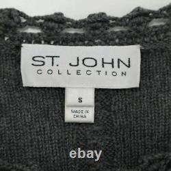 Ensemble jupe et cardigan en laine pour femme St. John, taille S, gris, tricot en câble.