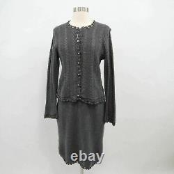 Ensemble jupe et cardigan en laine pour femme St. John, taille S, gris, tricot en câble.