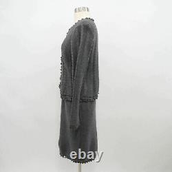 Ensemble jupe et cardigan en laine pour femme St. John, taille S, gris, tricot en câble.