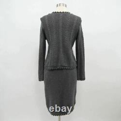 Ensemble jupe et cardigan en laine pour femme St. John, taille S, gris, tricot en câble.