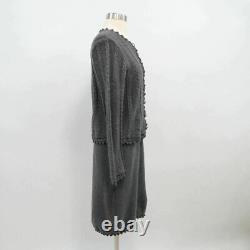 Ensemble jupe et cardigan en laine pour femme St. John, taille S, gris, tricot en câble.