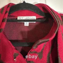Ensemble jupe et veste en tricot de la collection St. John, imprimé animal rouge et marron, taille 12