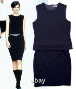 Ensemble jupe sans manches en laine bleu marine de la collection vintage Calvin Klein printemps 1995