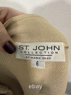 Ensemble jupe tricot St. John Santana taille 6 beige boutons logo luxe vieille richesse
