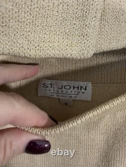 Ensemble jupe tricot St. John Santana taille 6 beige boutons logo luxe vieille richesse