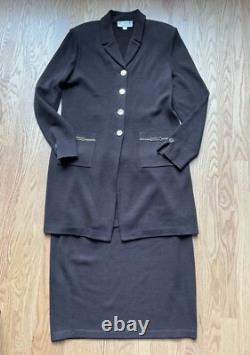 Ensemble jupe tricotée St. John avec blazer, taille 12 pour femmes, marron extensible Ensemble jupe tricotée St. John avec blazer, taille 12 pour femmes, marron extensible