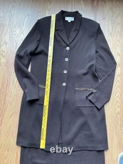 Ensemble jupe tricotée St. John avec blazer, taille 12 pour femmes, marron extensible Ensemble jupe tricotée St. John avec blazer, taille 12 pour femmes, marron extensible