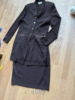 Ensemble jupe tricotée St. John avec blazer, taille 12 pour femmes, marron extensible Ensemble jupe tricotée St. John avec blazer, taille 12 pour femmes, marron extensible
