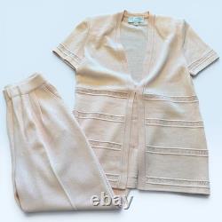 Ensemble pull et pantalon en maille St John Collection pour femme, taille 4, rose, manches courtes, col en V