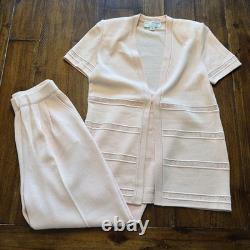 Ensemble pull et pantalon en maille St John Collection pour femme, taille 4, rose, manches courtes, col en V
