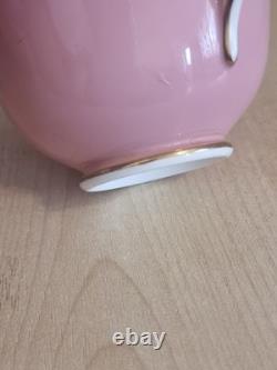 Ensemble tasse et soucoupe rose Aynsley, intérieur à fruits du verger, signé D. Jones, vintage
