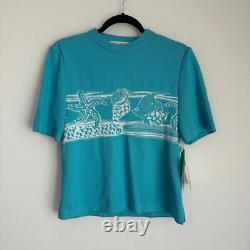 Ensemble tricot NWT Collection St. John haut et pantalon turquoise blanc nautique laine S/6
