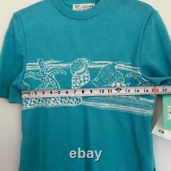 Ensemble tricot NWT Collection St. John haut et pantalon turquoise blanc nautique laine S/6